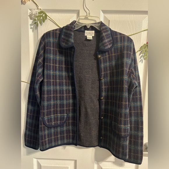 Vintage Koret Petite 100% Wool Collared Button Down Plaid Cardigan - MP - Picture 5 of 6